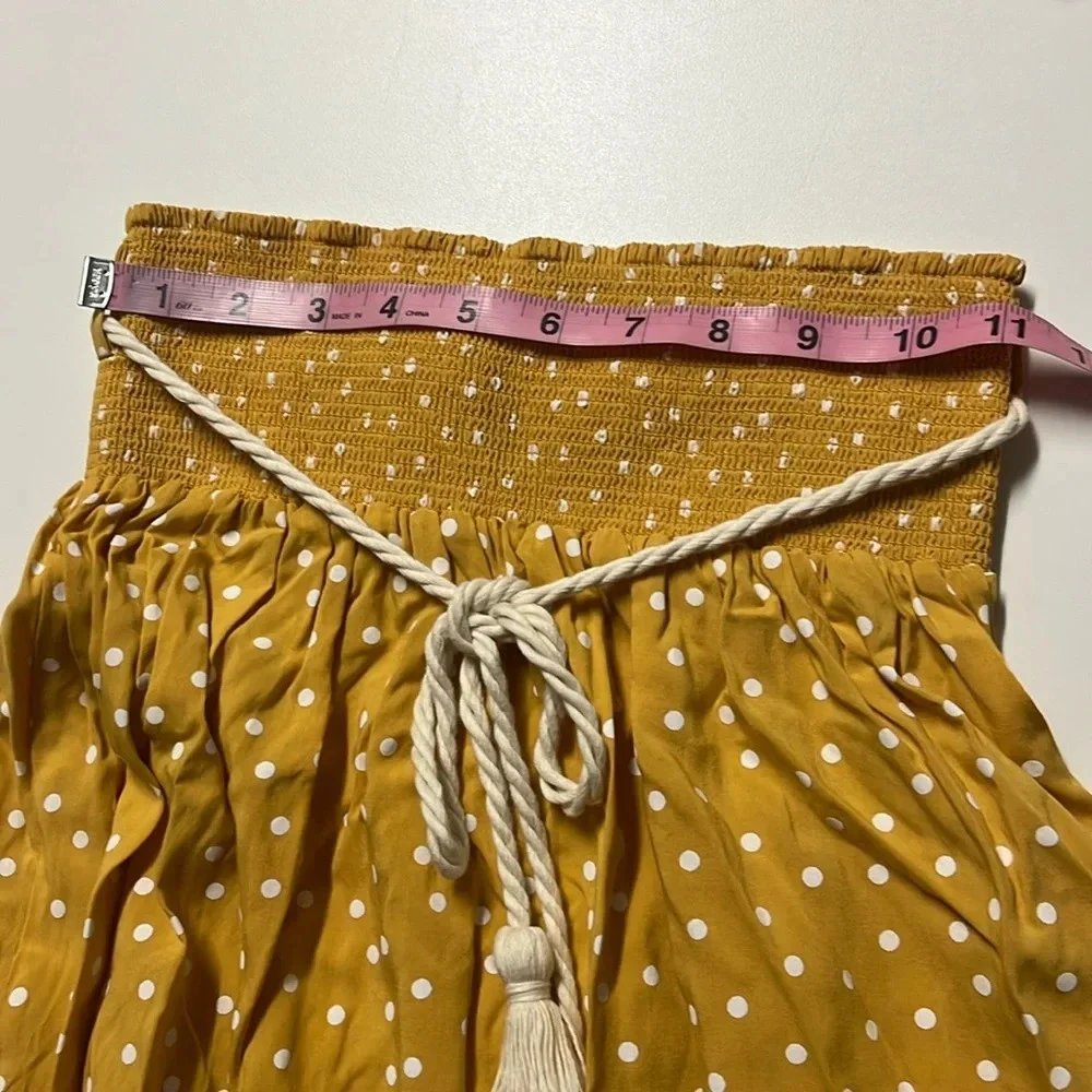 Imperfect NWT NAF NAF Paris skirt yellow maxi skirt rope tassel‎ belt polka dot